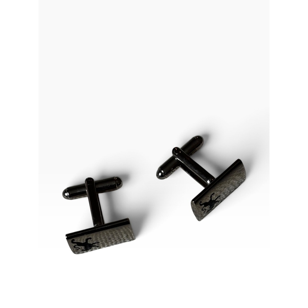 Vintage Cufflinks OS Gunmetal Lion Embossed Rectangular Formal Accessories
